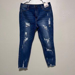 NWT Womans SO Distress High Rise Ultimate Ankle Jeggings Blue Jeans Size 17S/33W